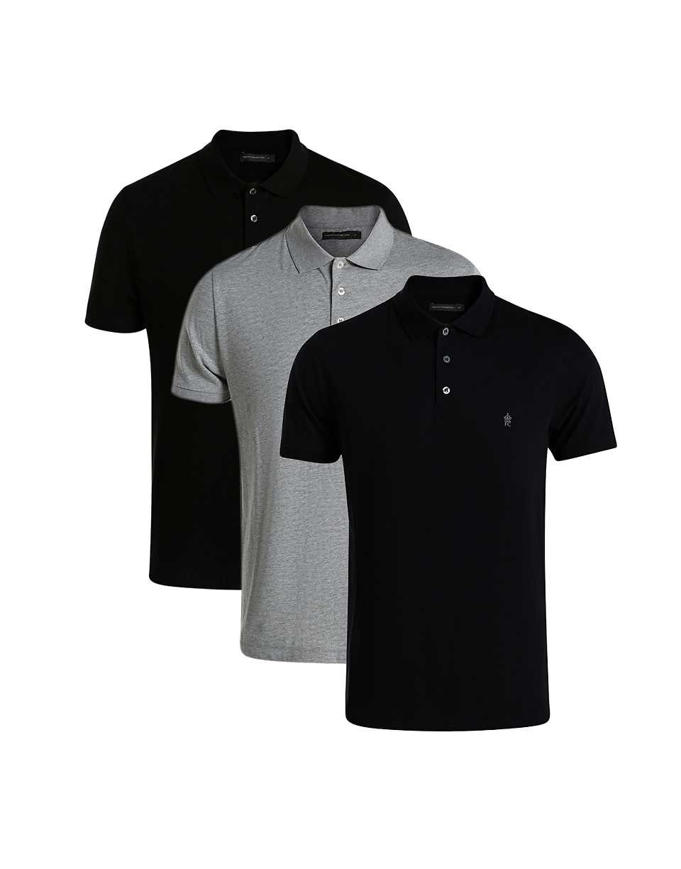 Lot de 3 polos à manches courtes en coton - Noir