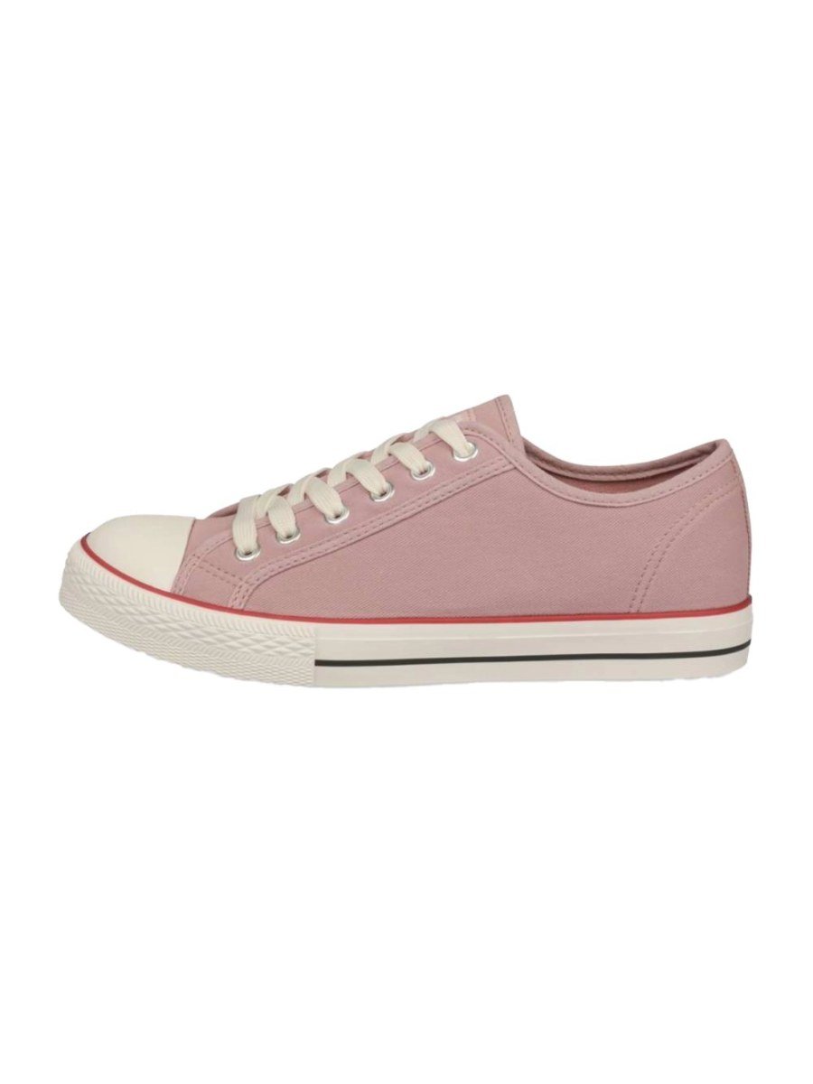 Dusty pink canvas sneakers, red stripe