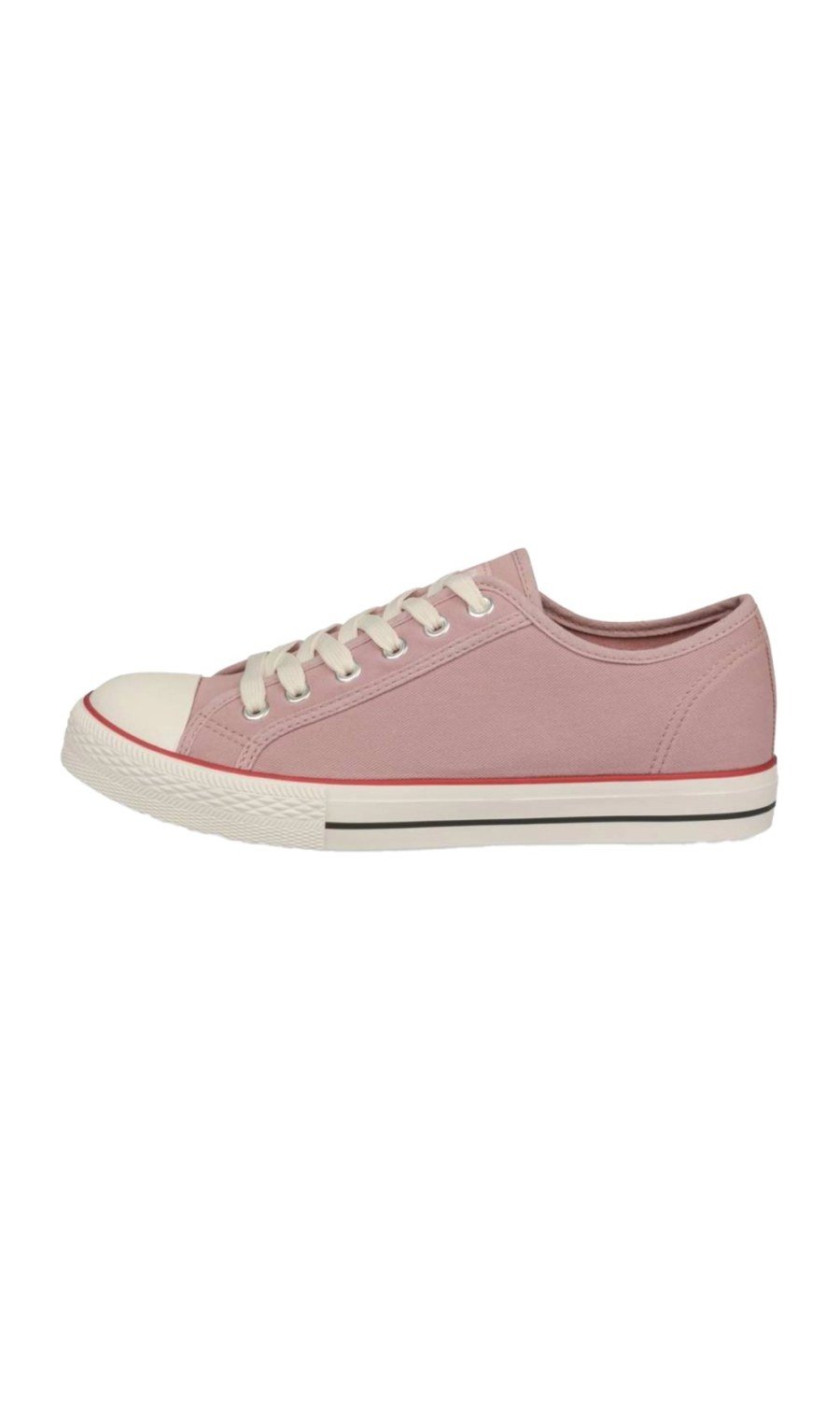 Dusty pink canvas sneakers, red stripe
