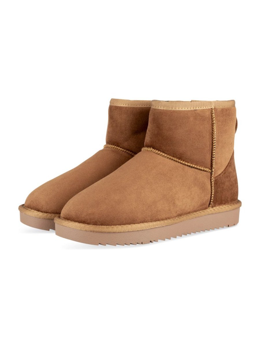 Cognac short faux suede boots