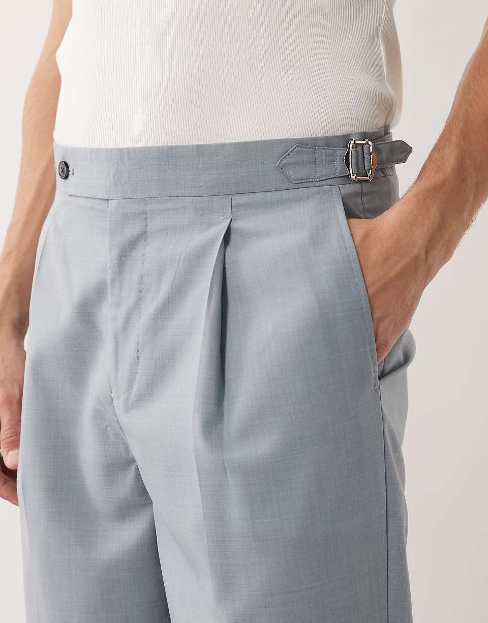 Premium linen and wool relaxed tapered suit trousers - Light blue