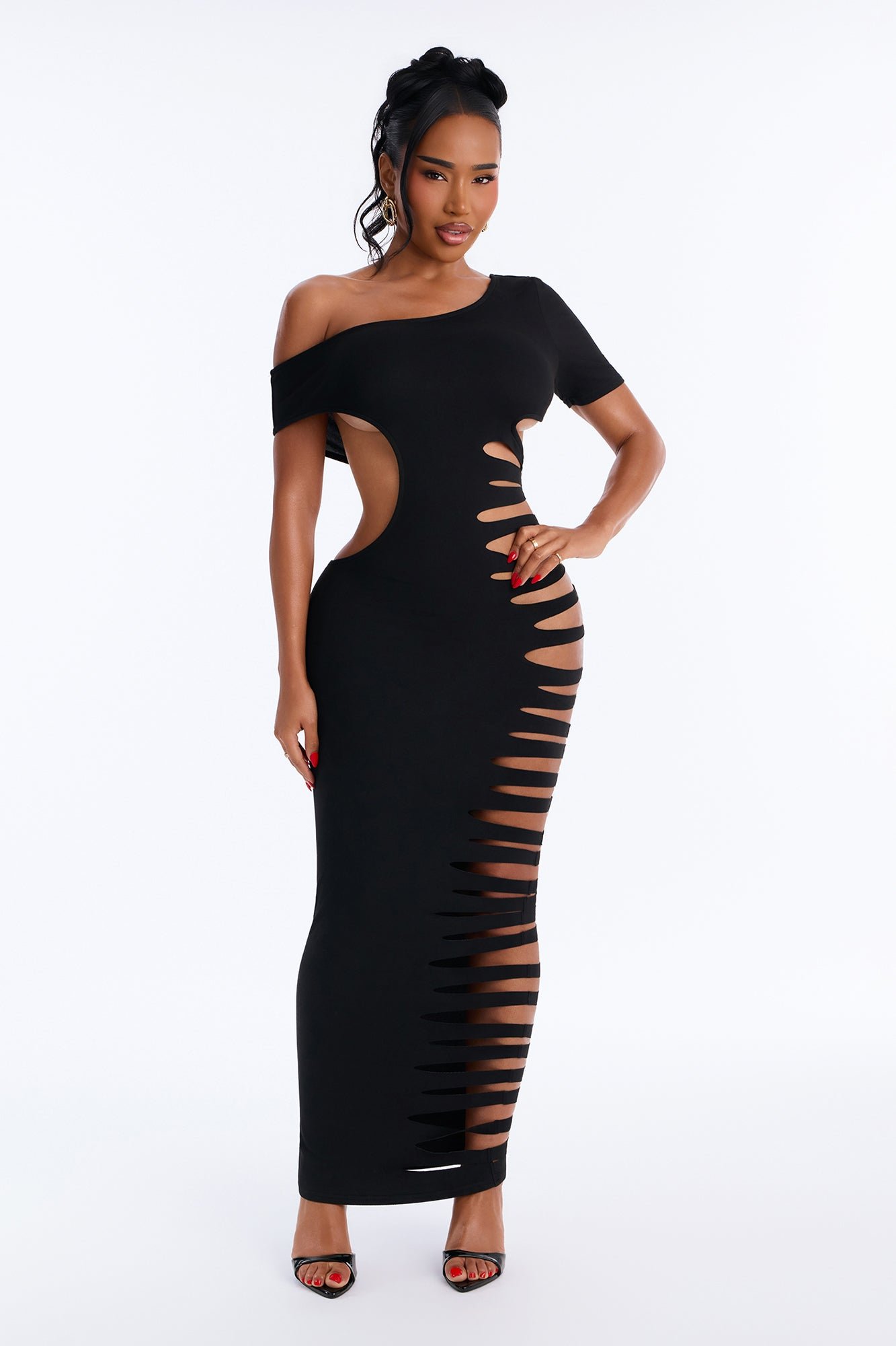 Off Shoulder Cut Out Maxi Dress