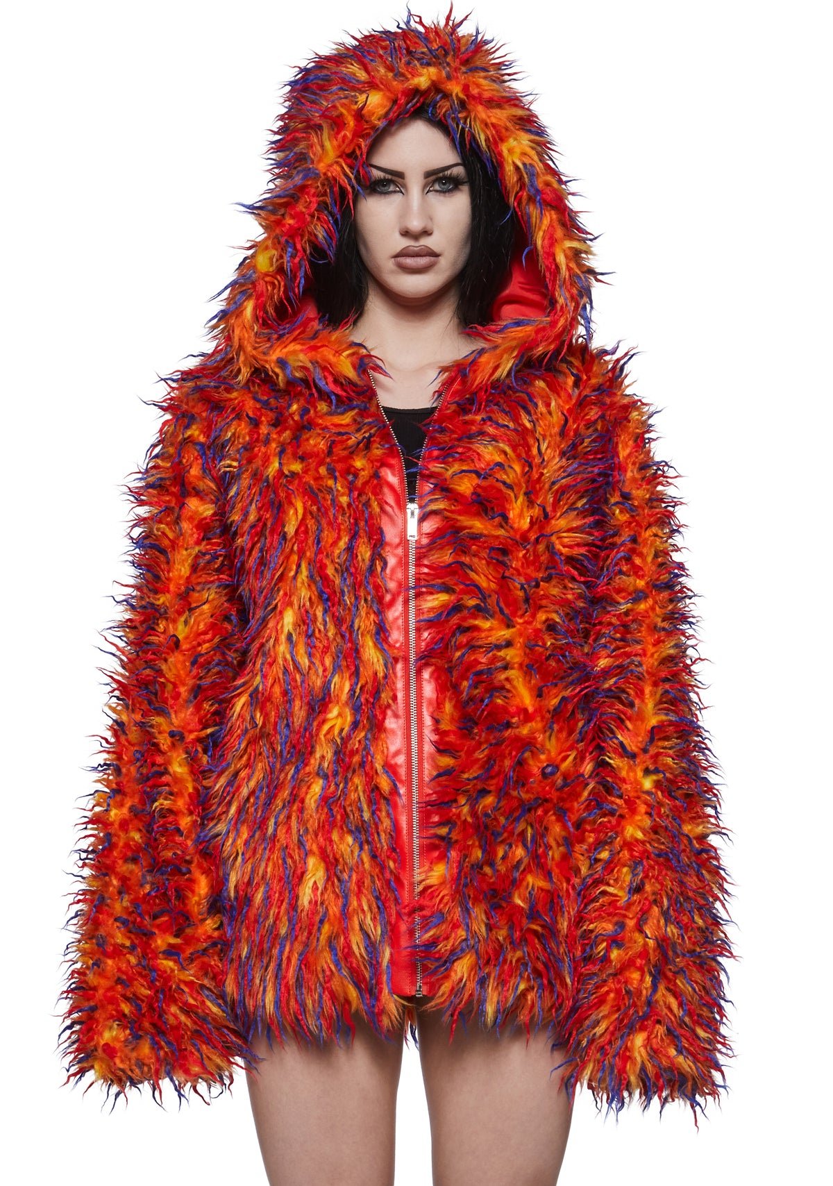 Sweat à capuche oversize effet fourrure flammes