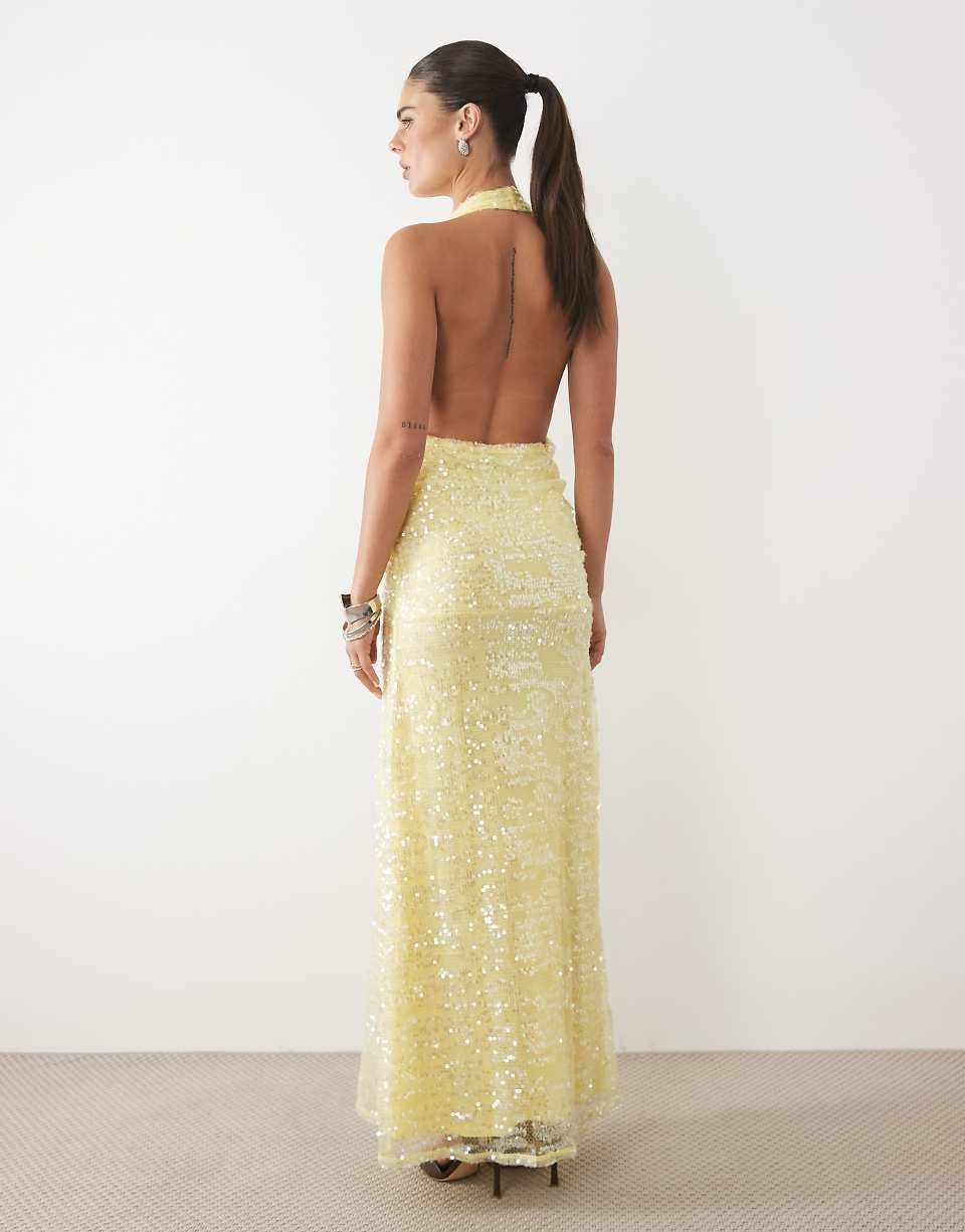Pleated sequin backless maxi dress