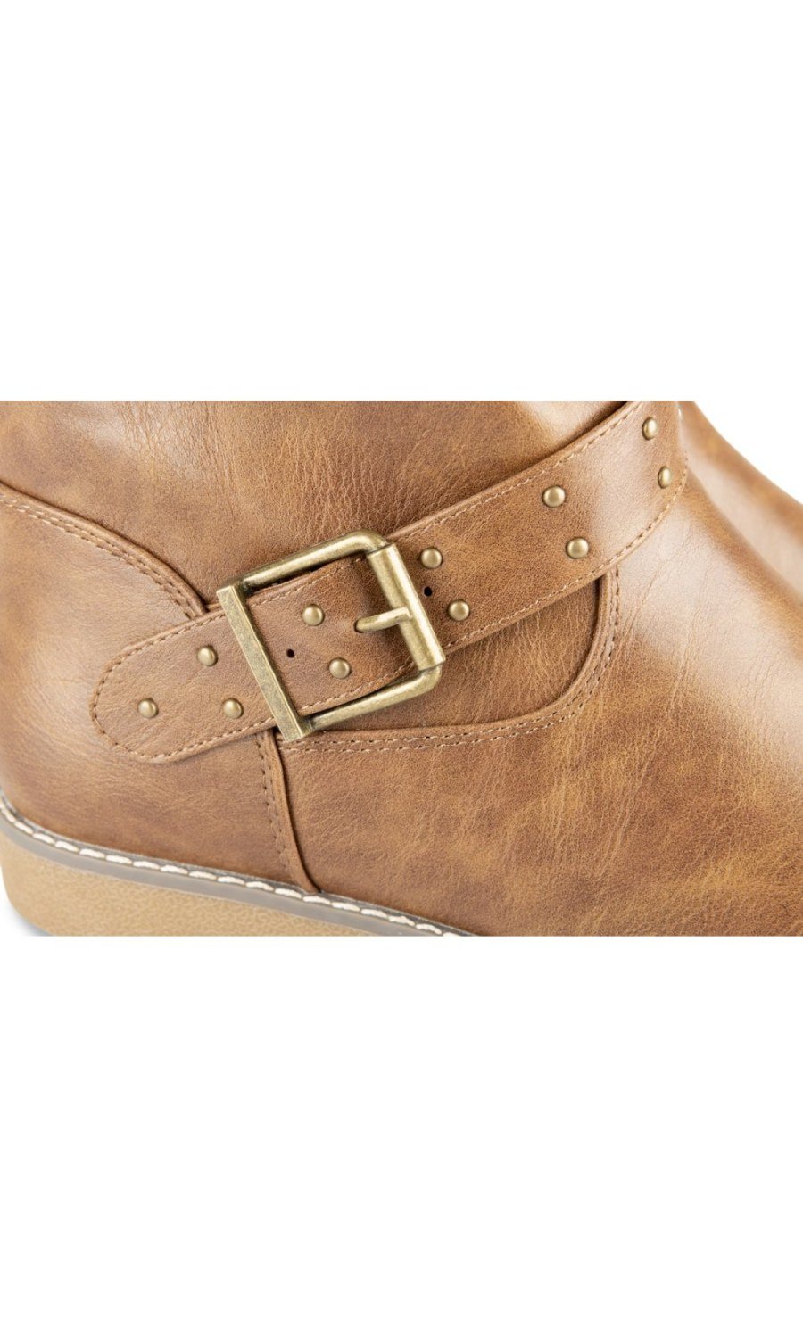 Cognac slouchy boots with studded strap