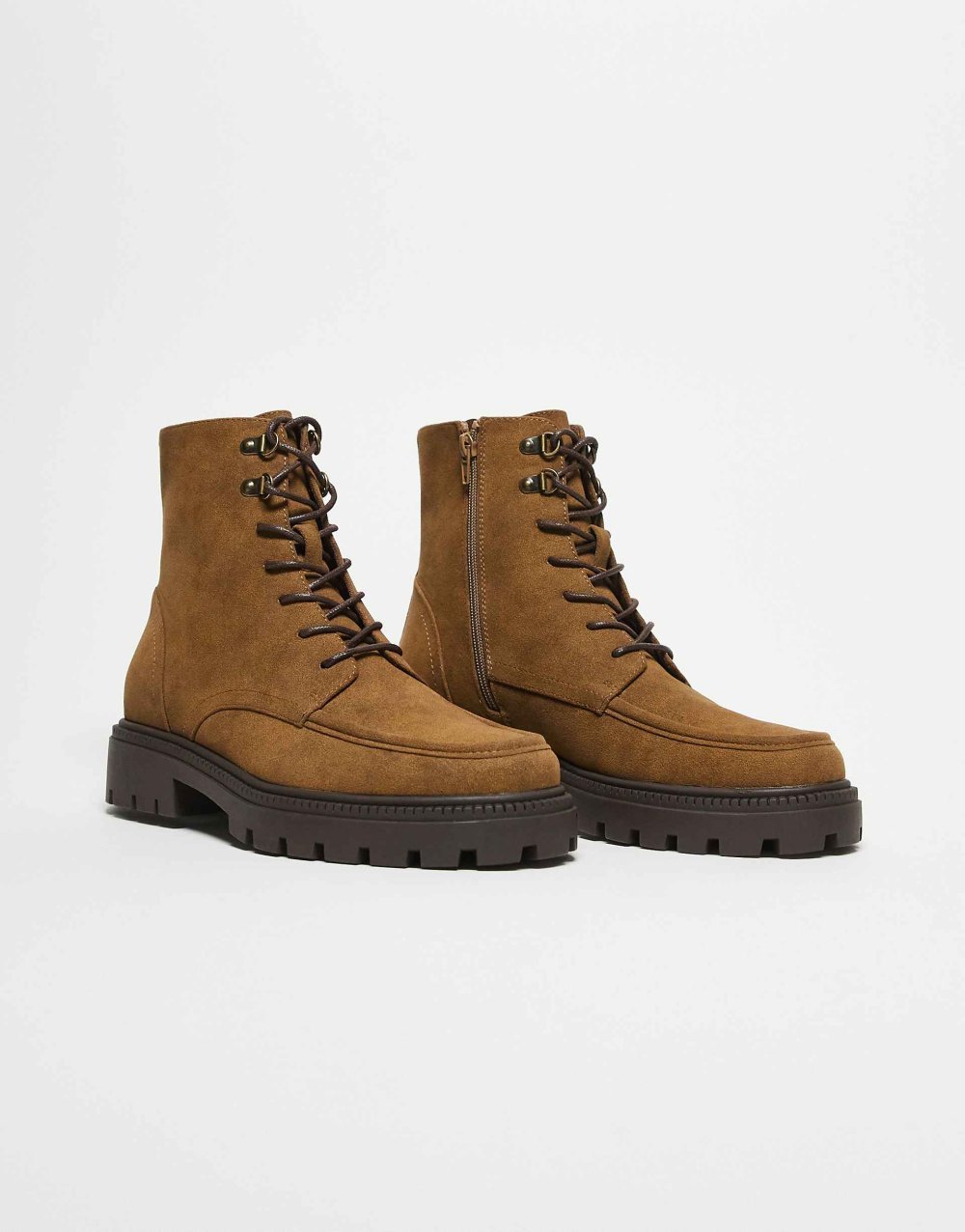 Hiking style lace-up boots in camel