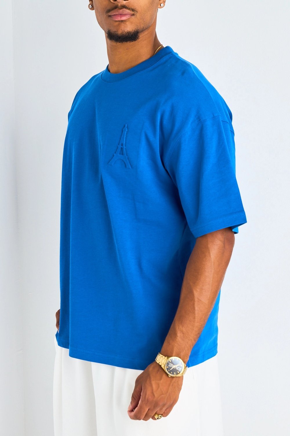 T-shirt with Eiffel tower print in royal blue