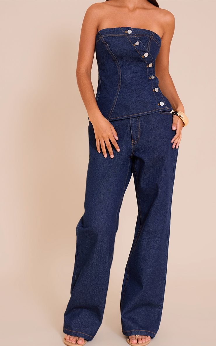Jean large taille haute indigo - Petite