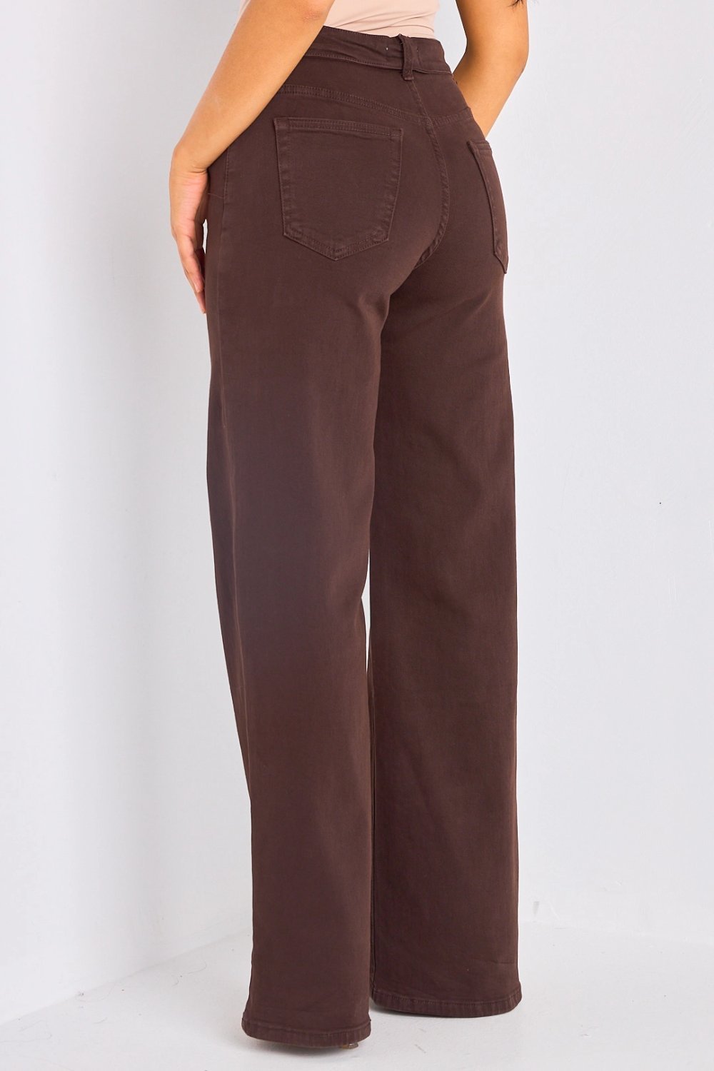 Brown turn-up flared jeans with double fastening