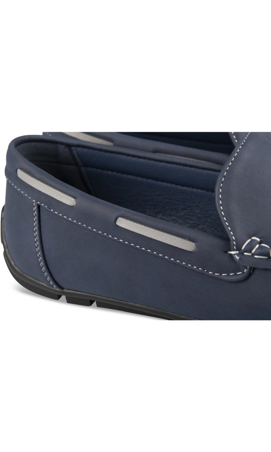 Navy driving loafers, grey trim
