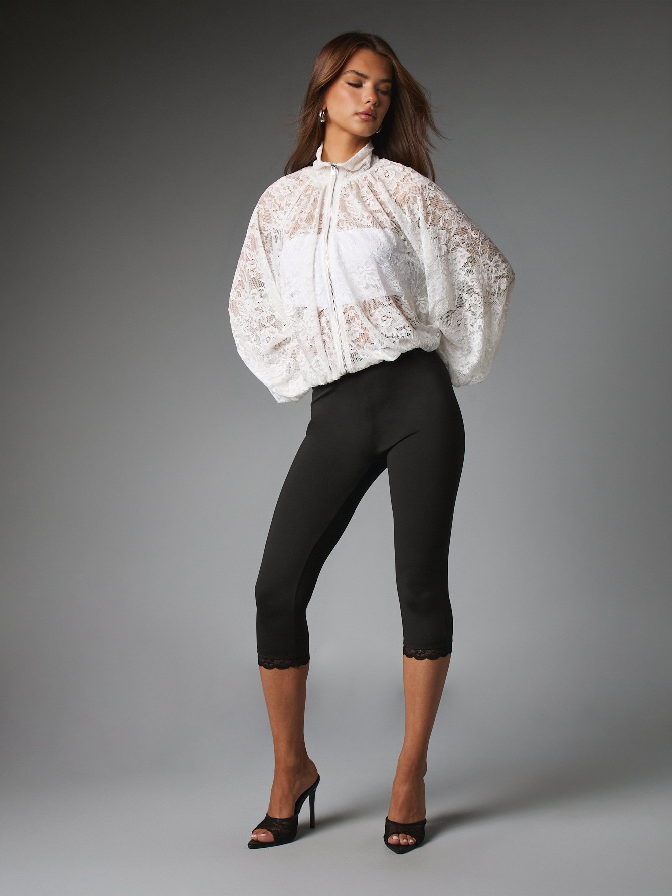 Floral lace bomber jacket