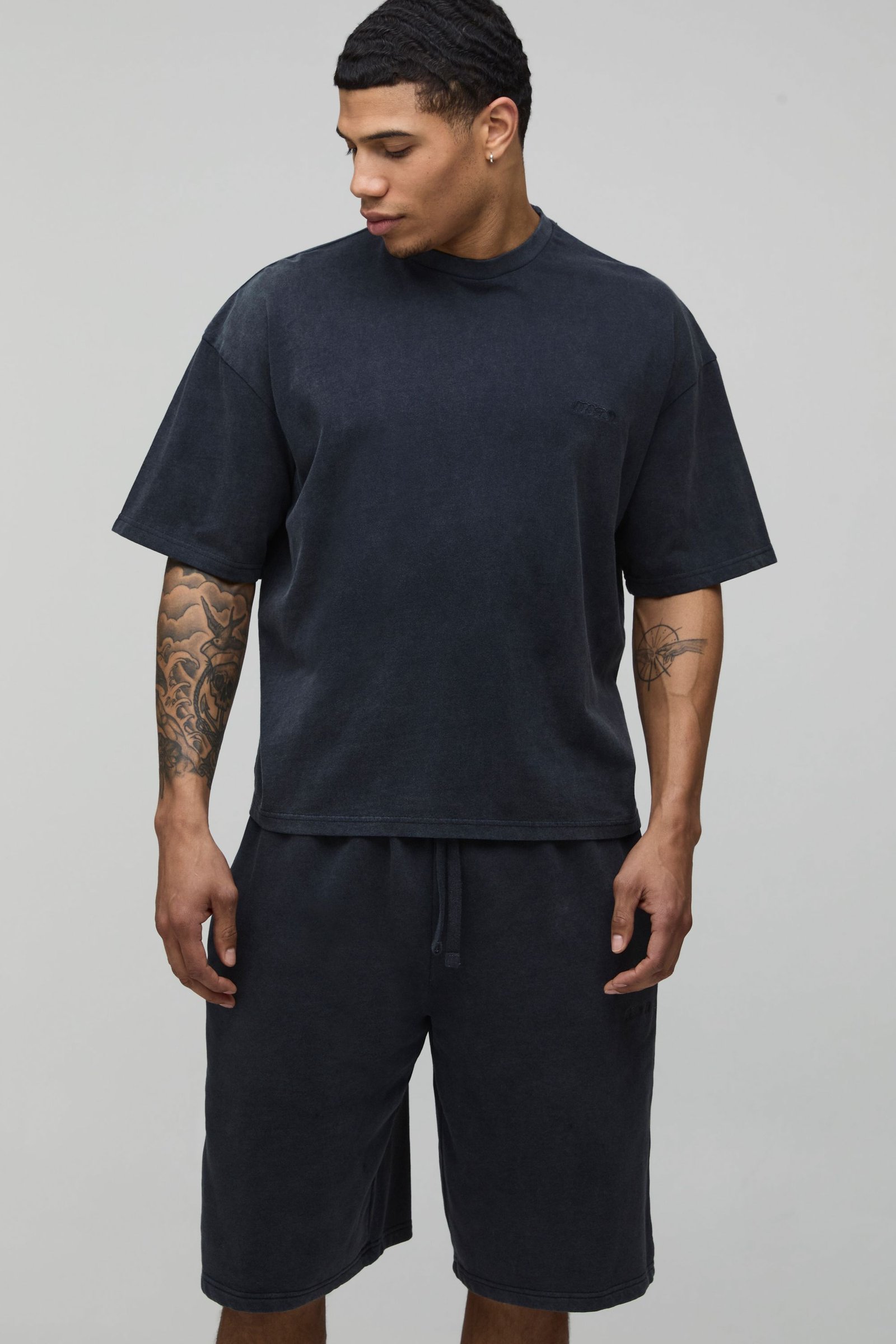 Ensemble T-shirt Et Short Sport Homme Oversize Boxy Effet Délavé