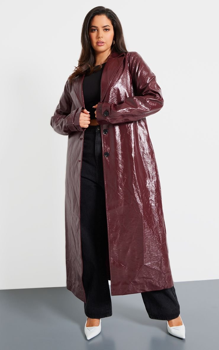 Plus Textured PU Leather High Shine Maxi Coat