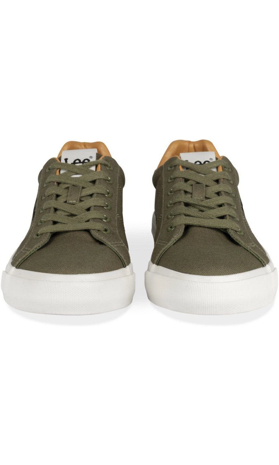 Khaki canvas trainers, tan collar