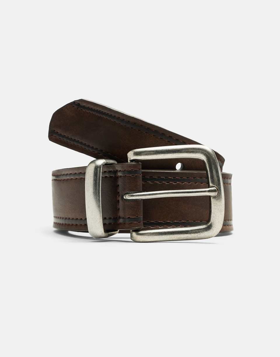 Ceinture effet cuir surpiquée marron