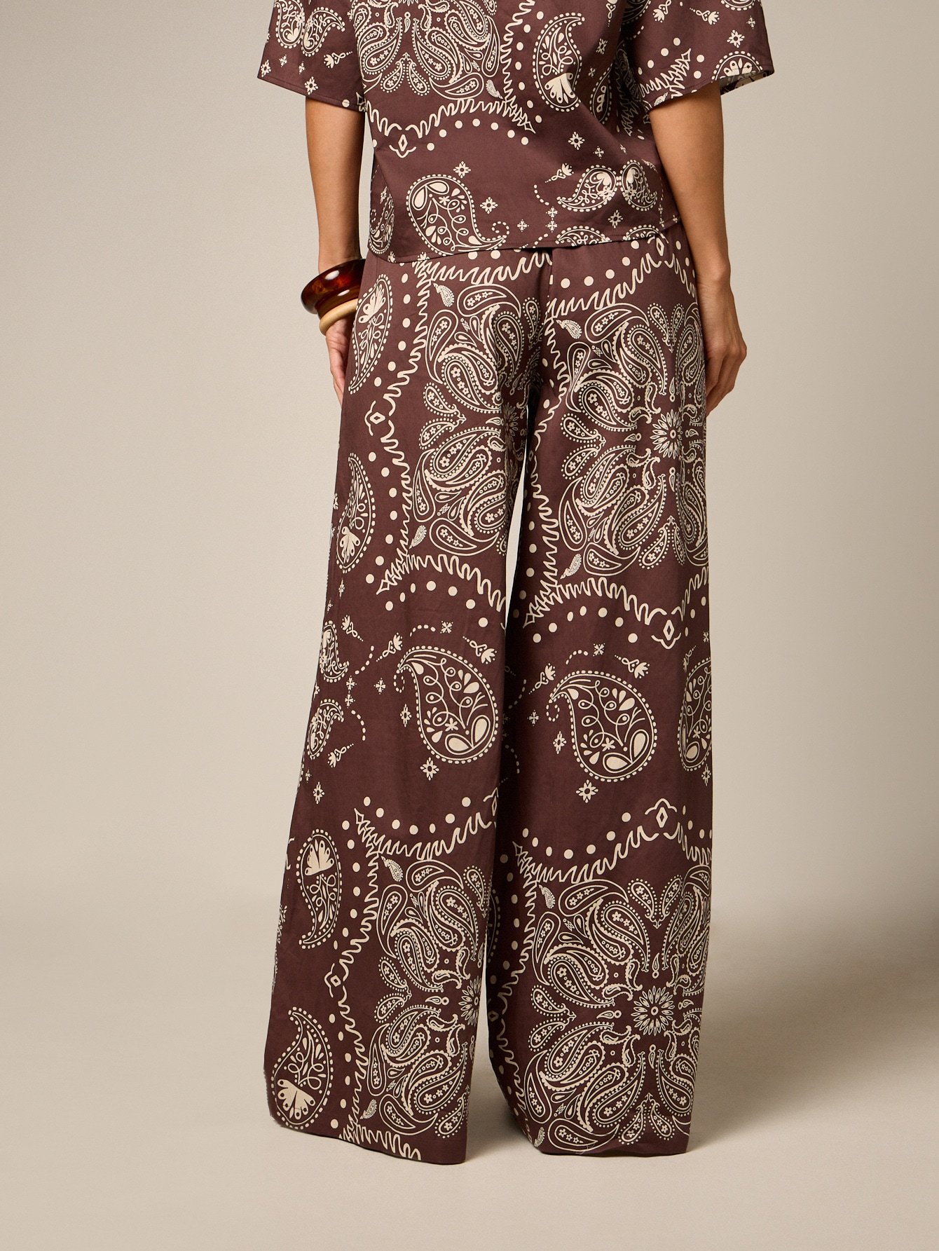 Pantalon large taille haute imprimé cachemire