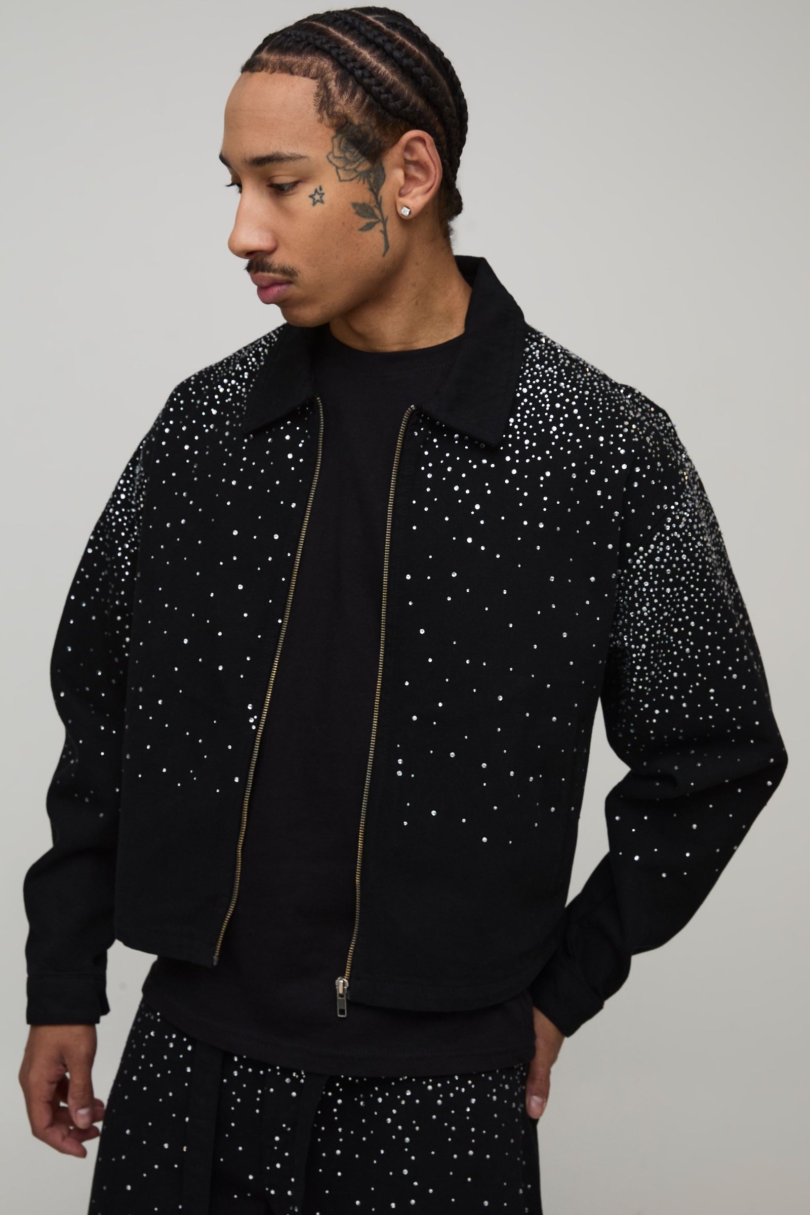 Veste En Jean Délavée Oversize Ornée De Strass