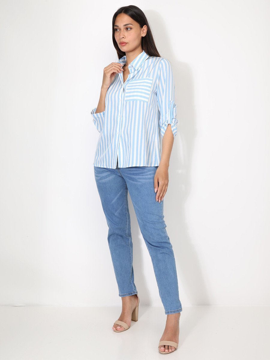 Chemise fluide rayée à poche bleu clair