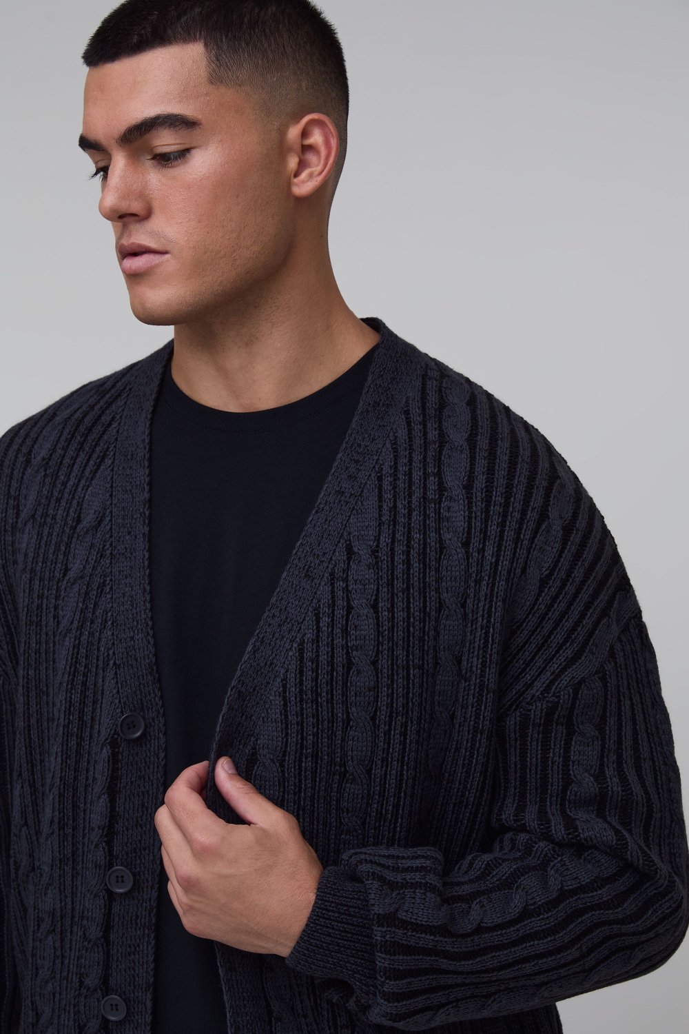 Charcoal relaxed cable cardigan