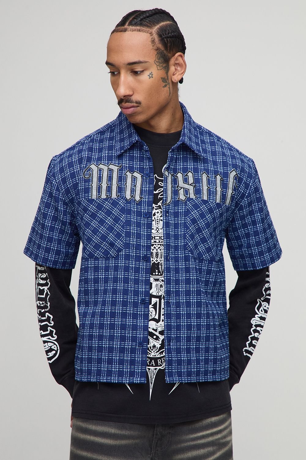 Chemise boxy oversize à micro-carreaux et à poches doubles