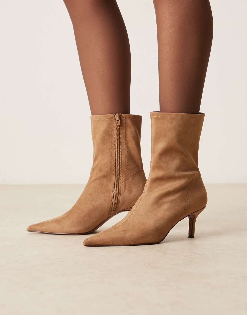 Low heel faux suede ankle boots in camel