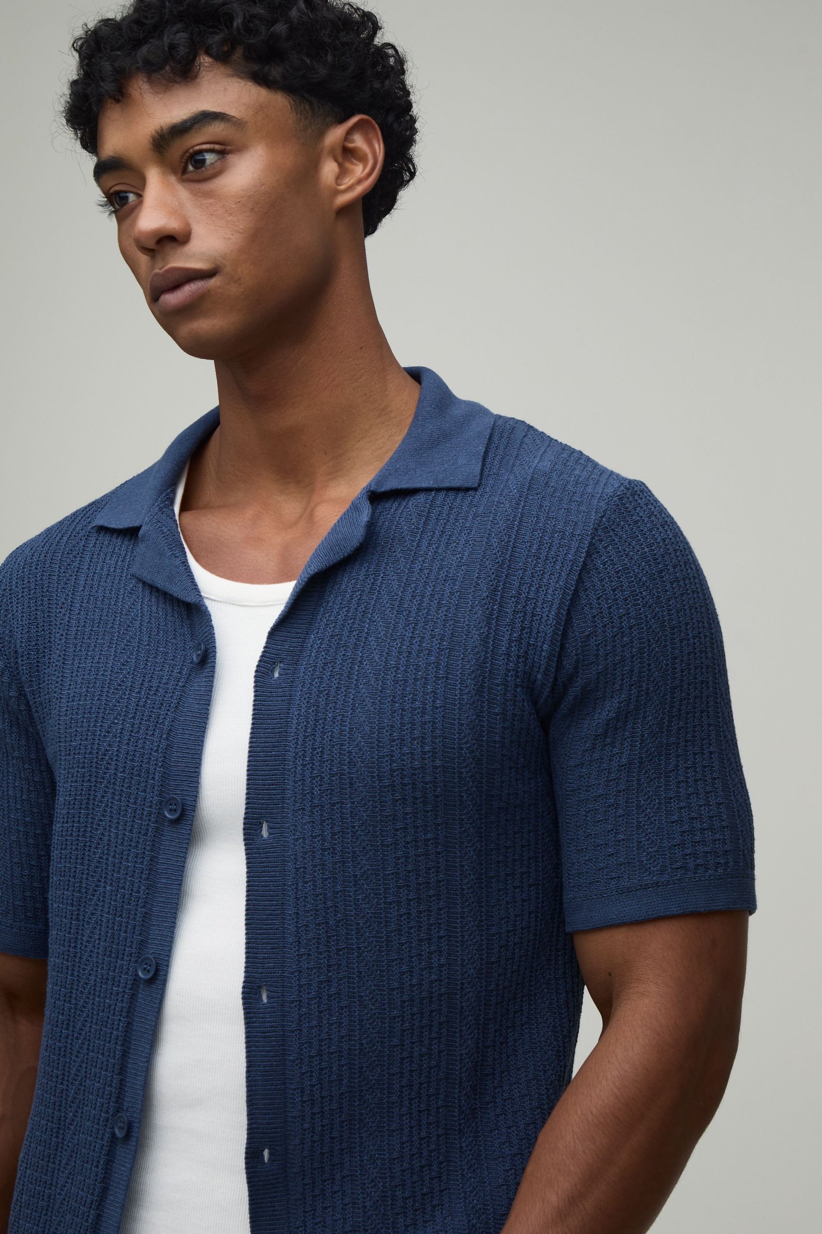 Chemise tricot texturée coupe regular b col revers