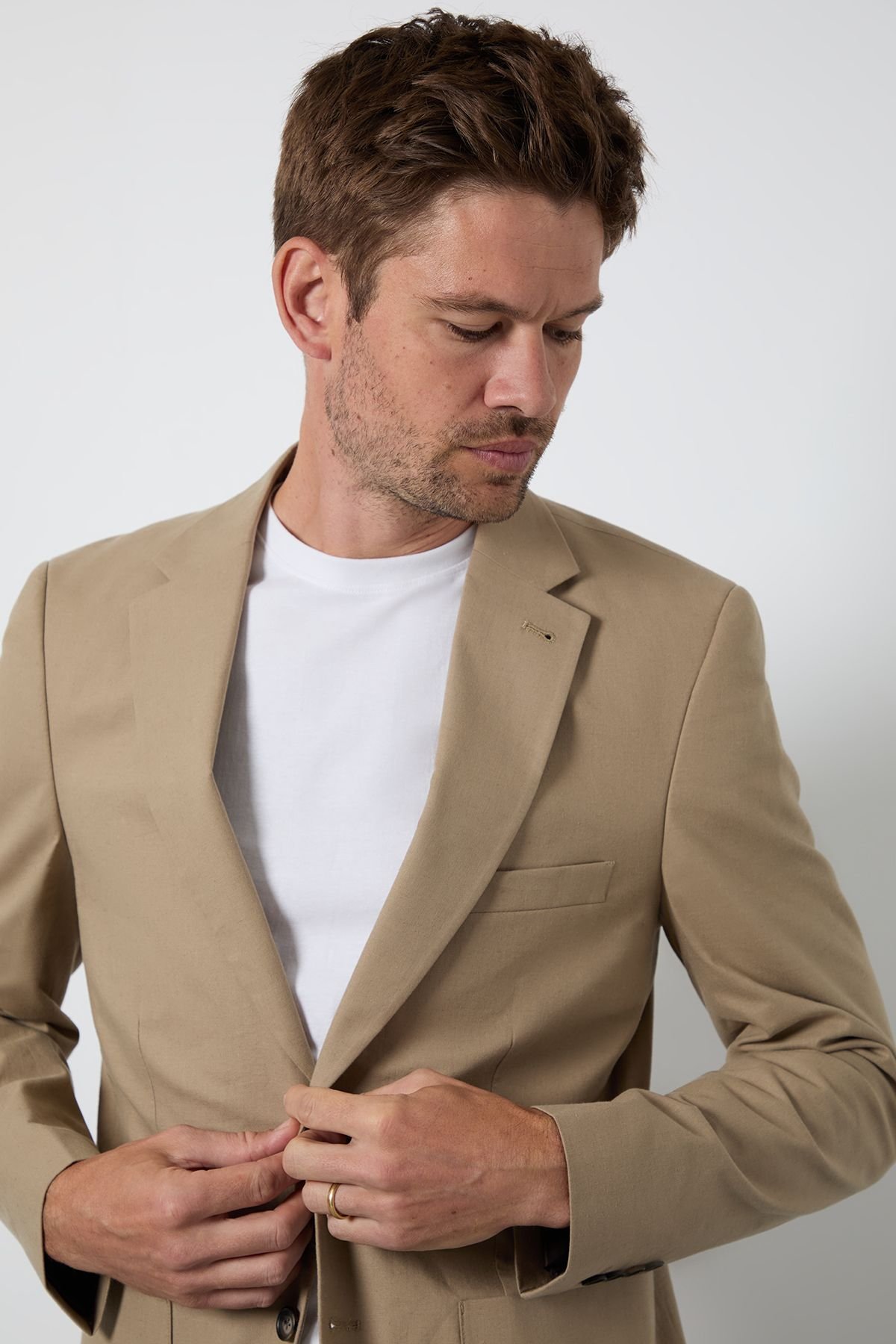 Linen tailored suit jacket - Dark beige