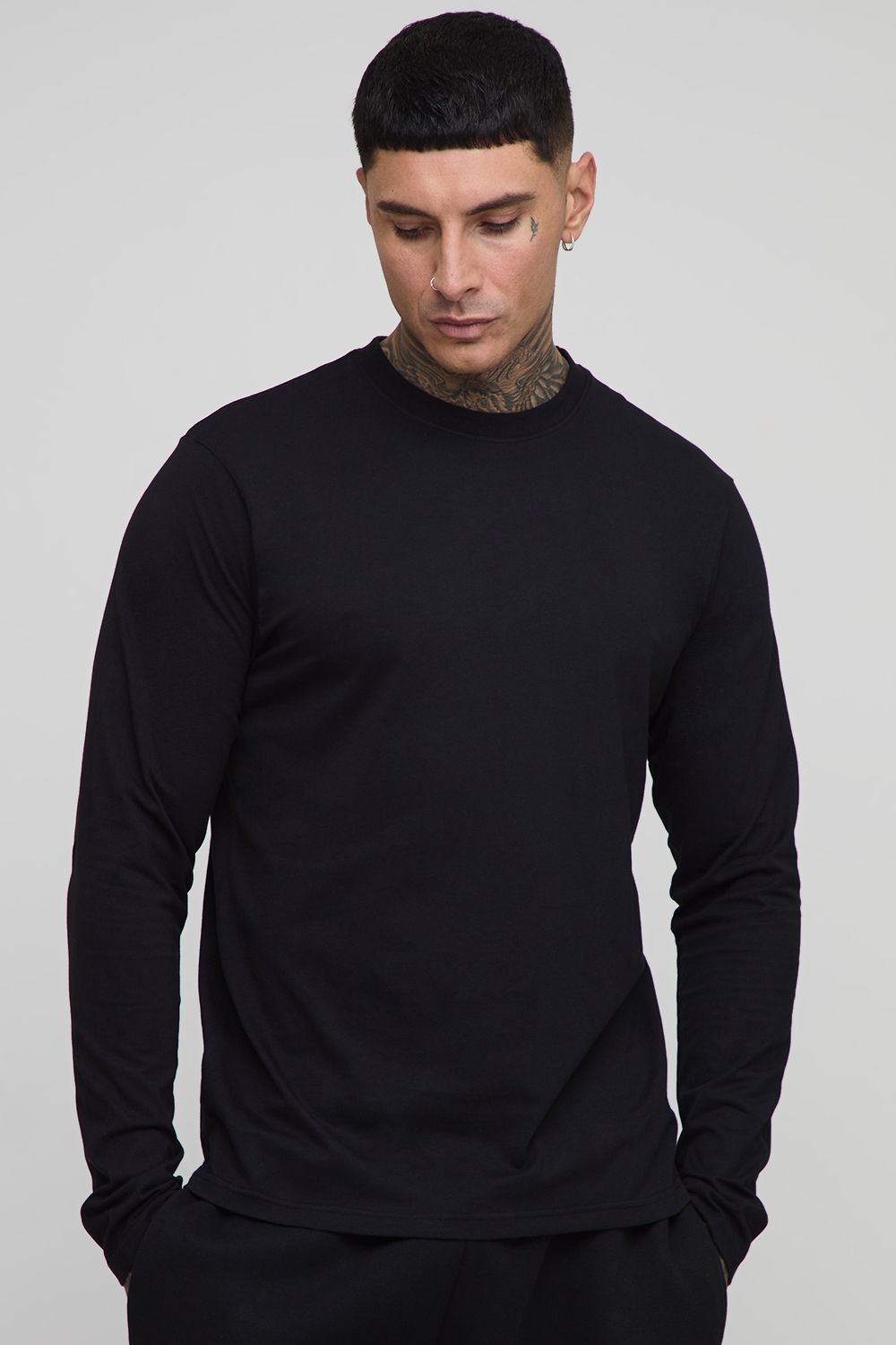 T-shirt à manches longues, col rond, coupe Regular Fit pour grandes tailles
