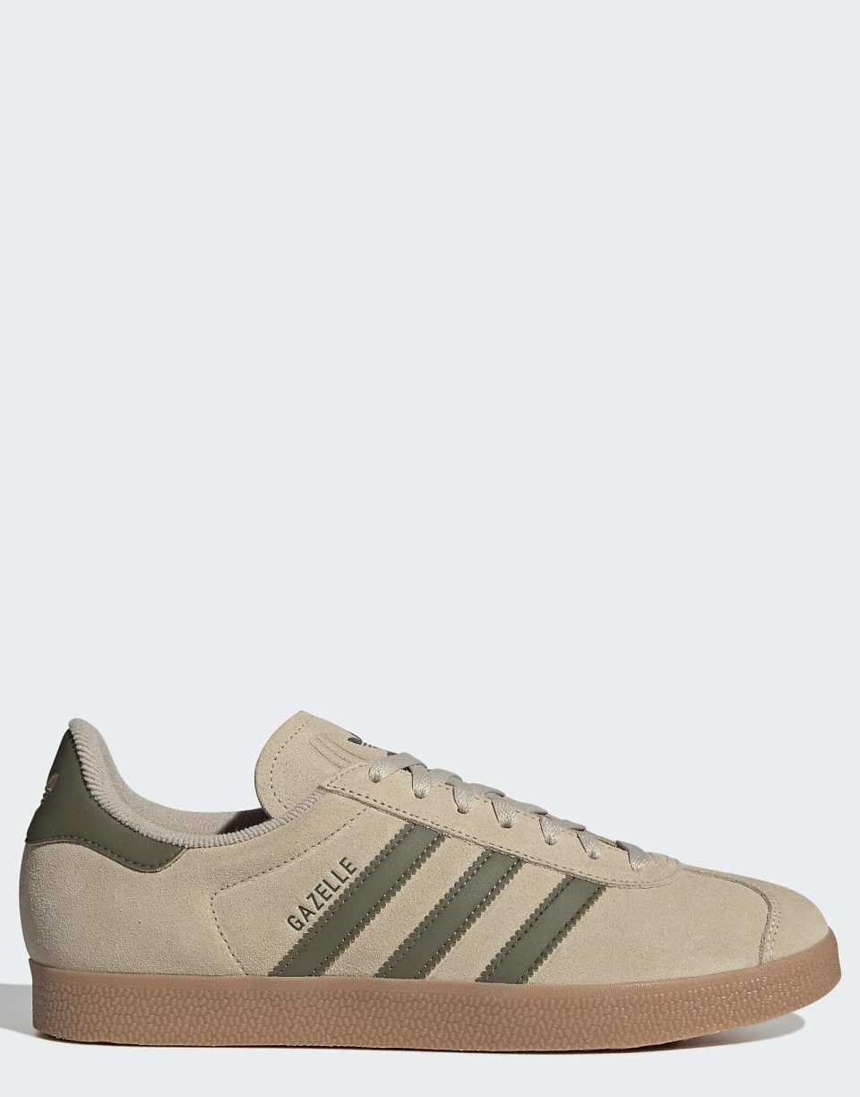 Gazelle baskets en olive et kaki avec semelle gomme