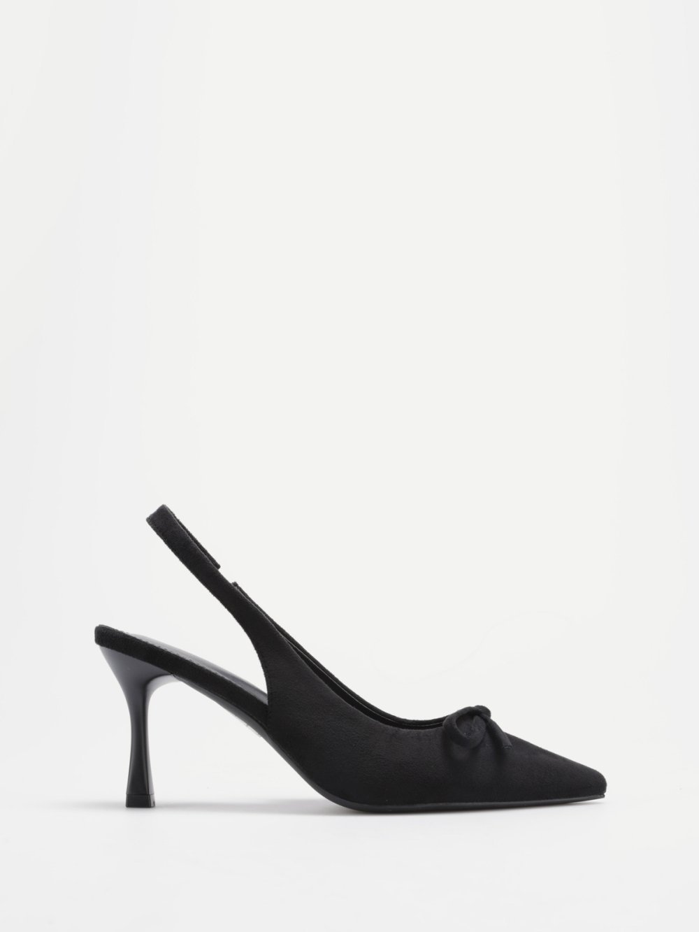 Black faux suede slingback heels with bow