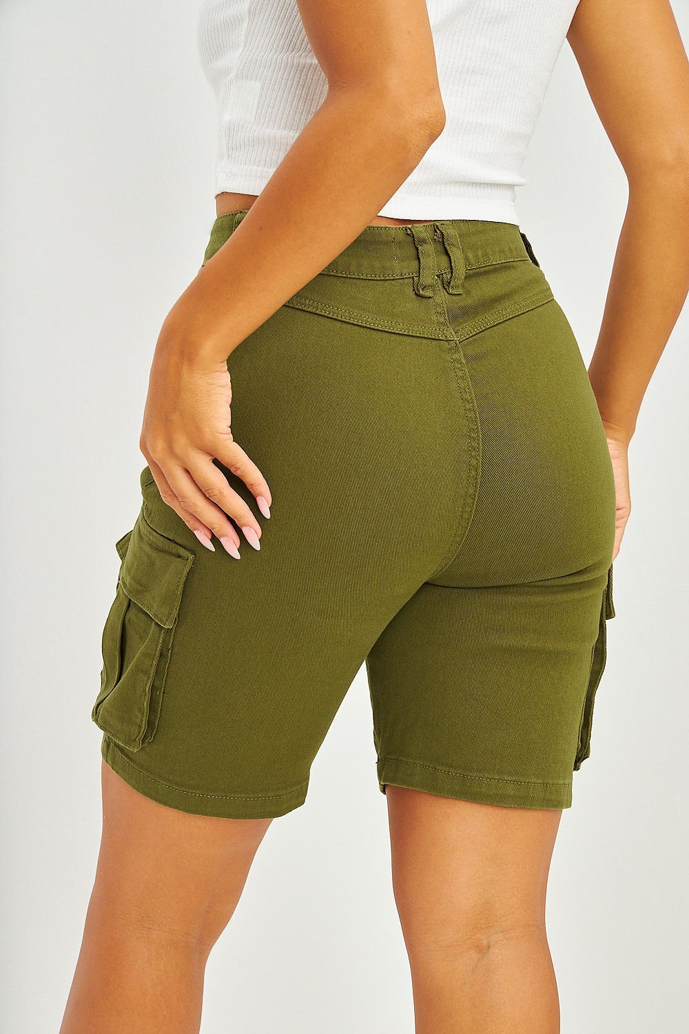 Khaki denim cargo shorts