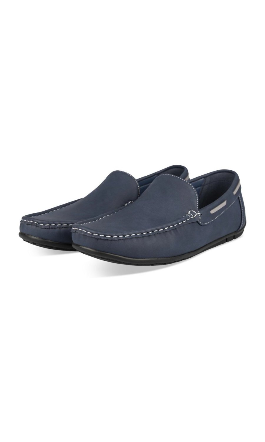 Navy driving loafers, grey trim