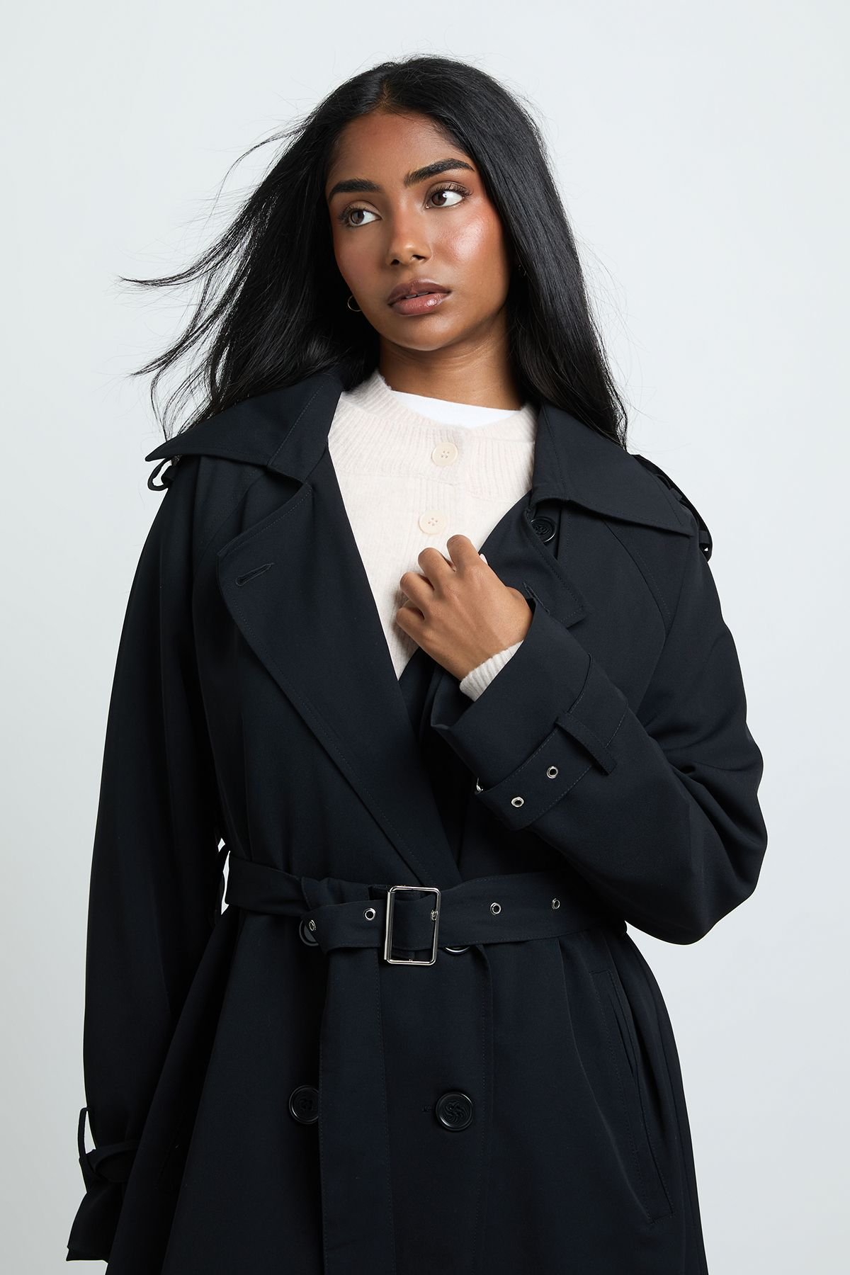 Trench long oversize à double boutonnage