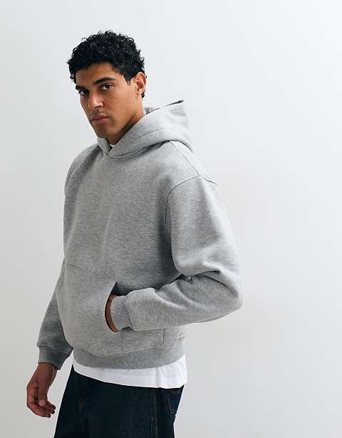 Hoodie oversize coupe carrée Gris chiné