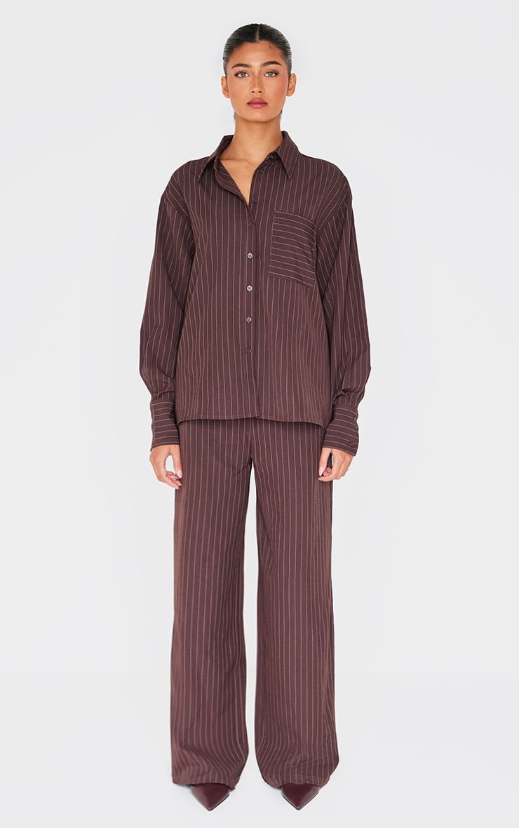 Pinstripe Woven Wide Leg Trousers