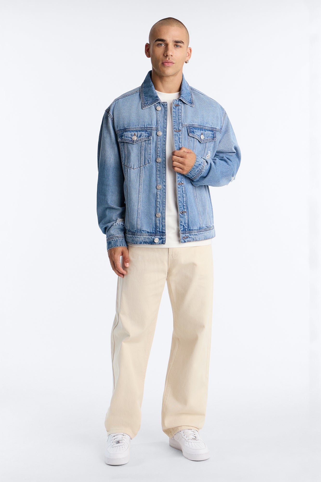 Crochet Patch Denim Trucker Jacket