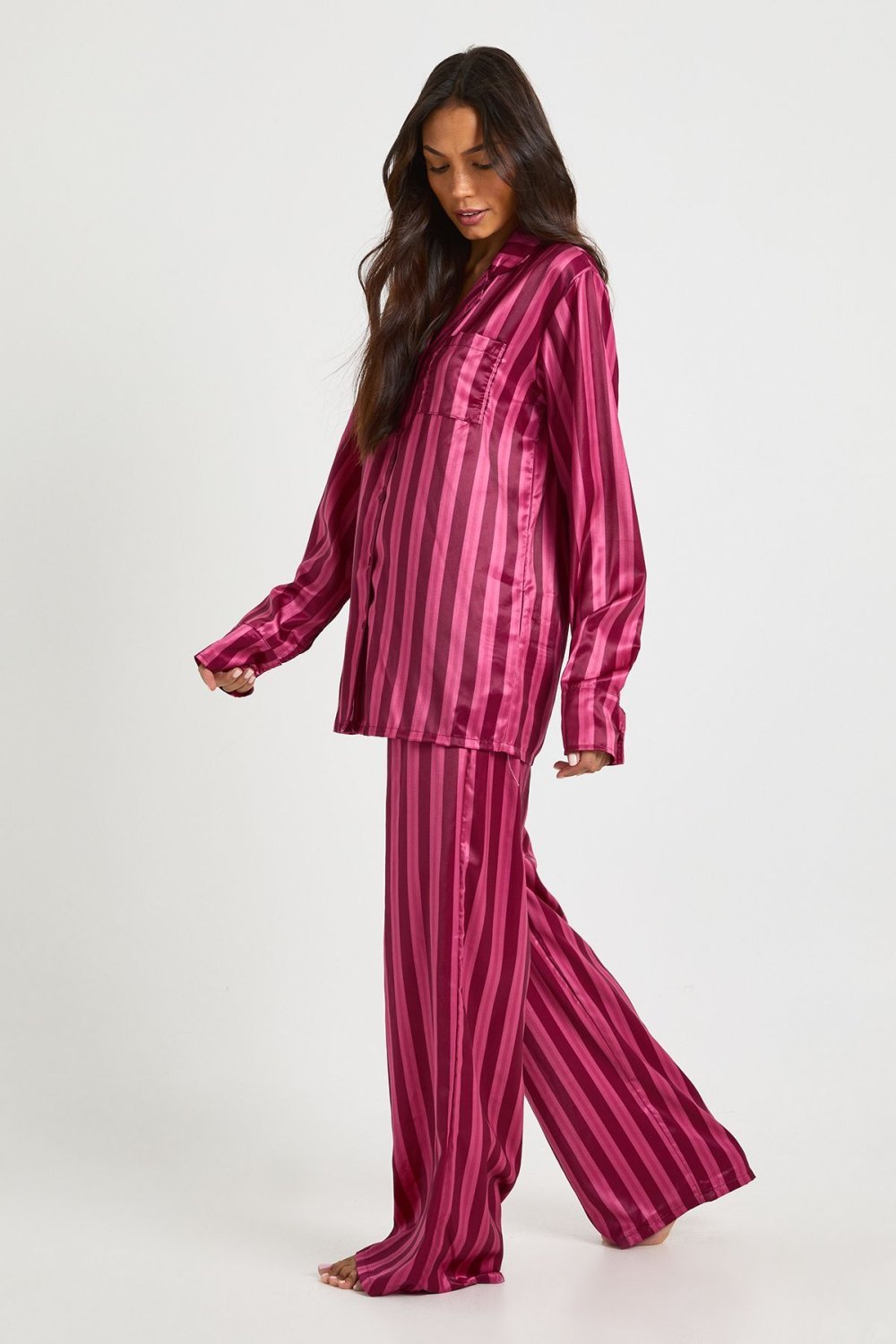 Striped satin shirt and trouser pyjama set - Tall