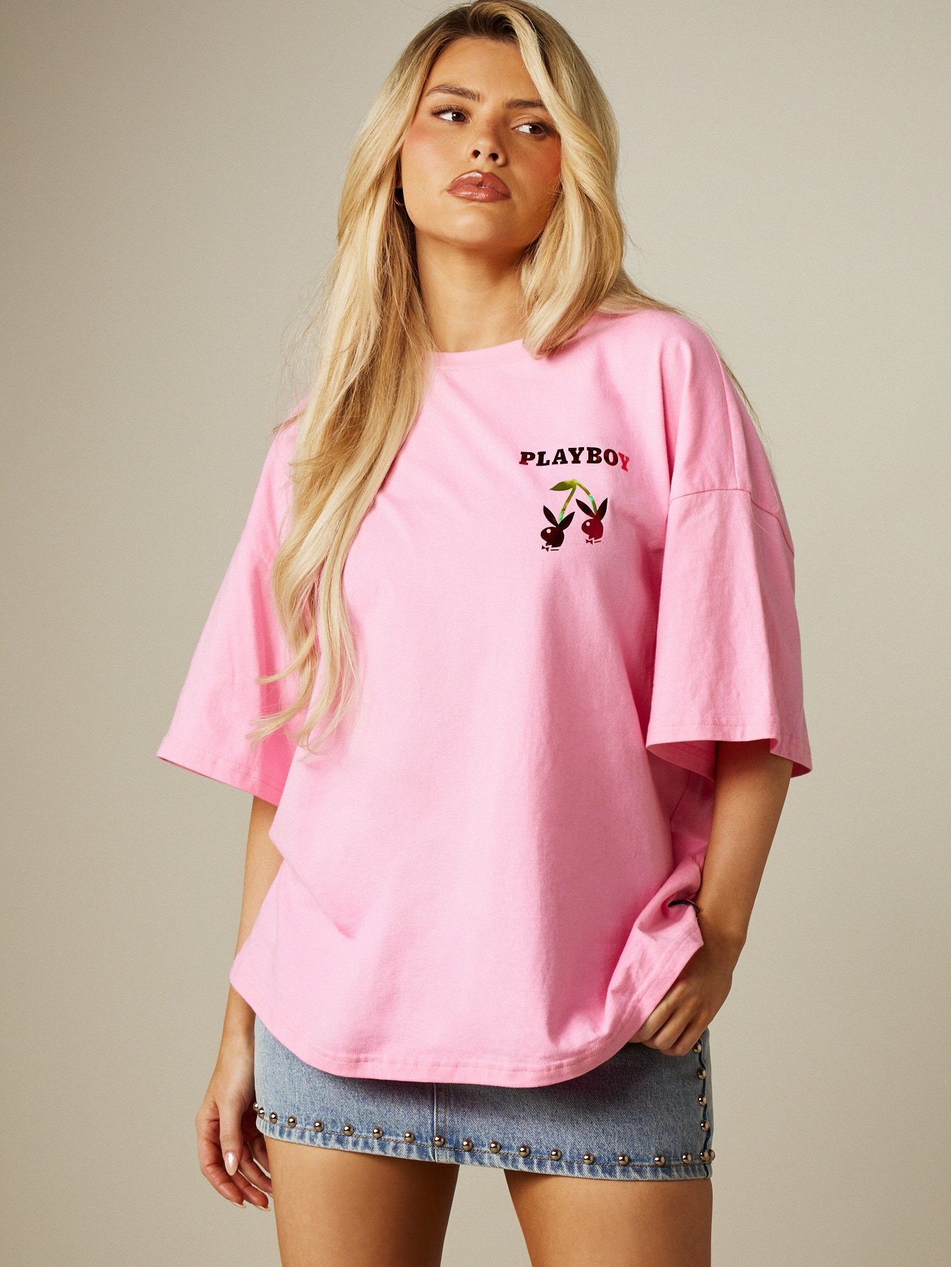 T-shirt oversize à imprimé métallisé avec motif cerise