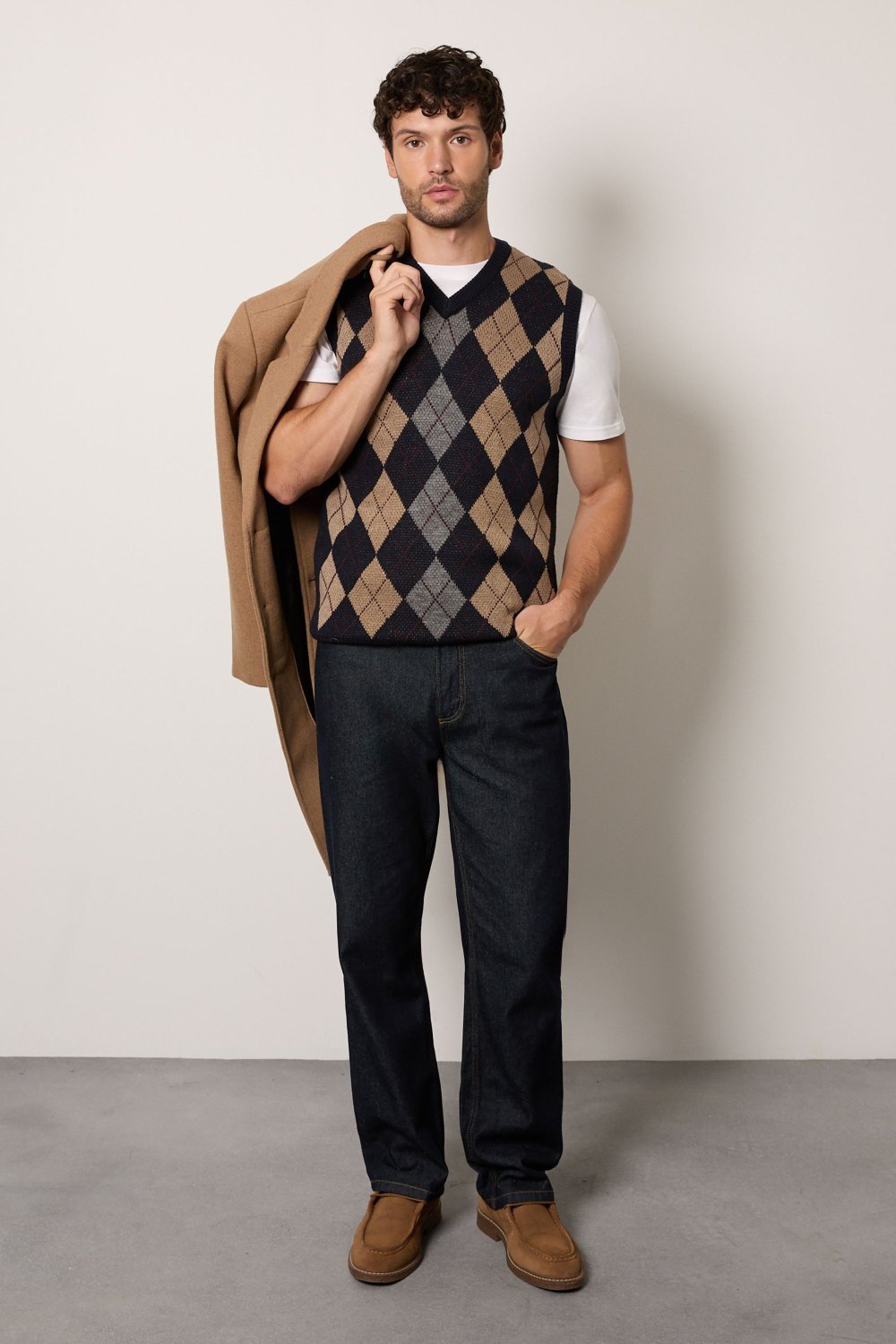Pull bla kmam argyle, bleu marine