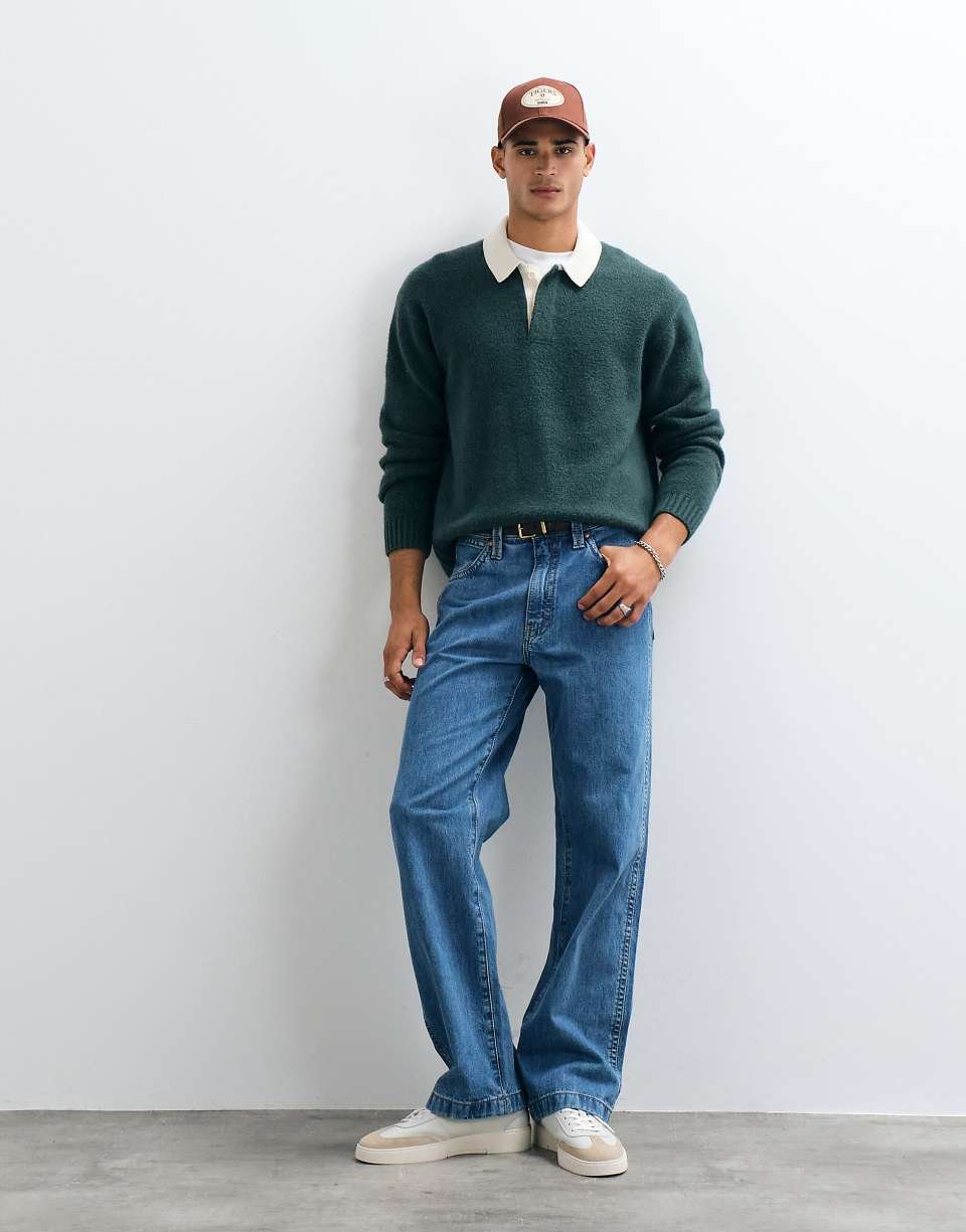 Pull polo tricot b kmam twal w boutonat b col mkhalf khder ghamq