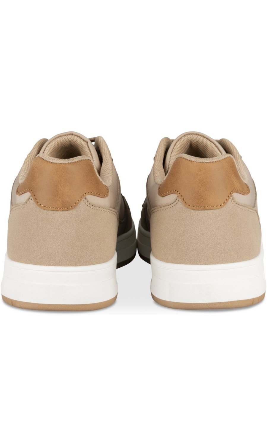 Beige suede-effect mixed-material trainers