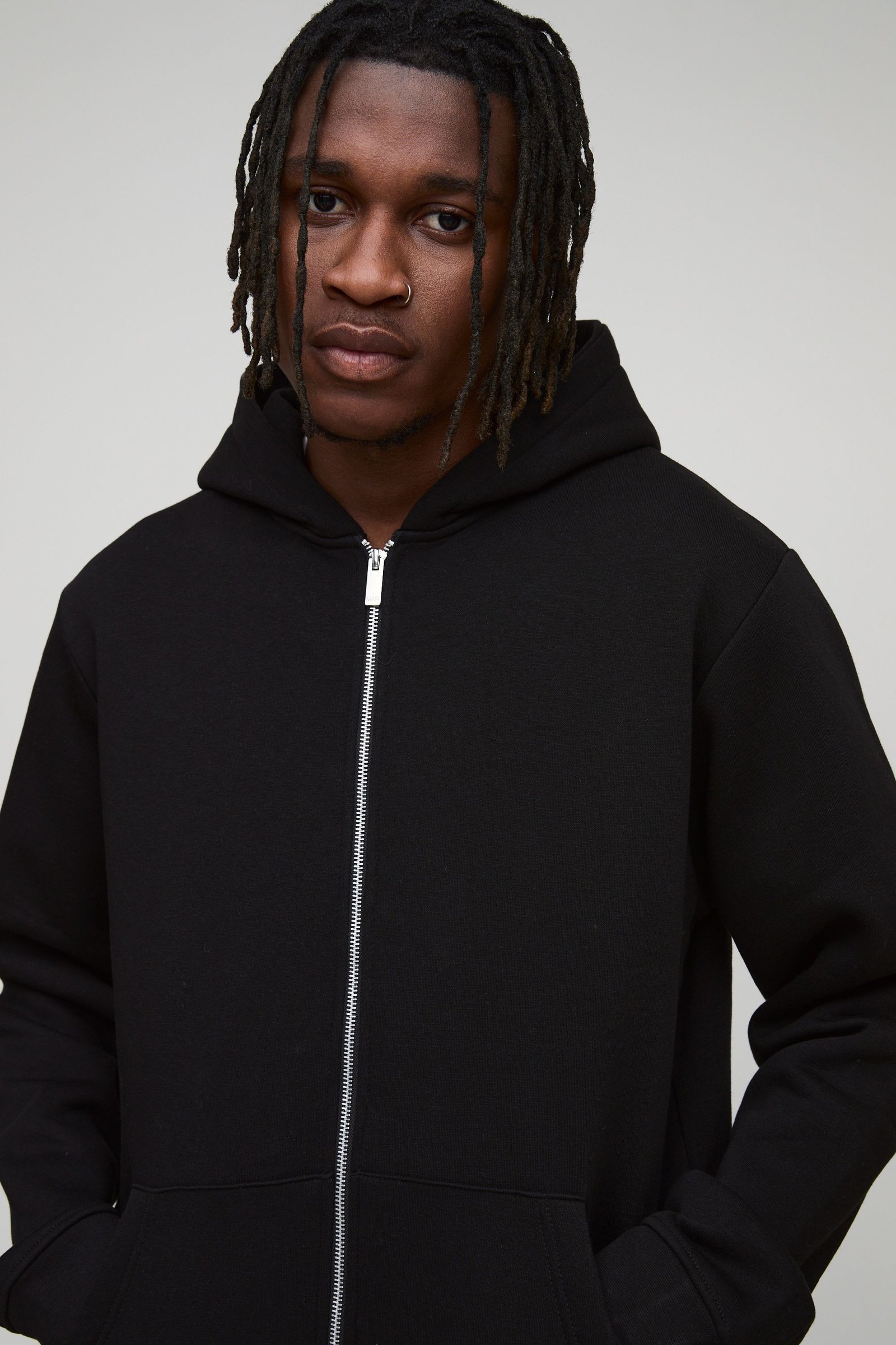 Hoodie basique grand format, coupe régulière, à zip intégral