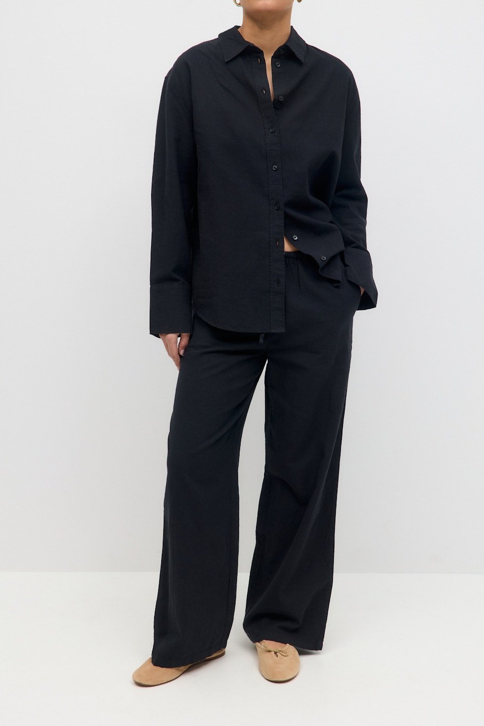 Pantalon large en lin mélangé