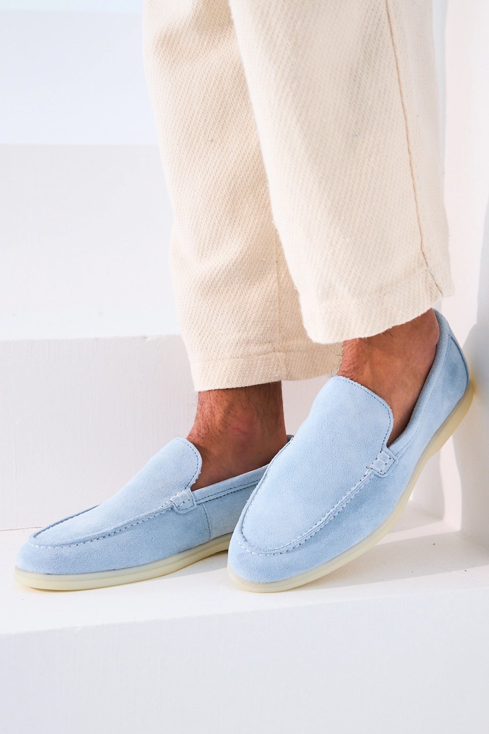Light blue suede-effect loafers