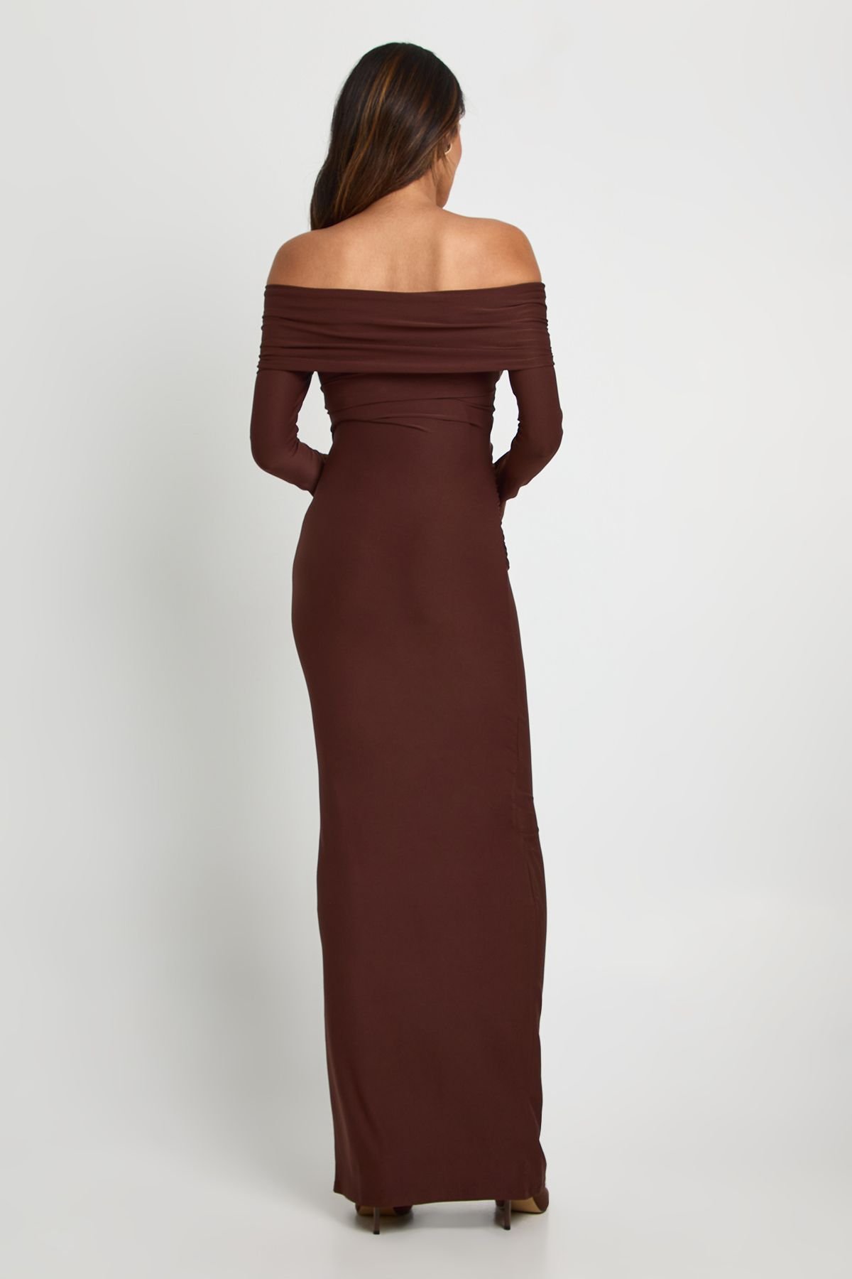 Robe maxi Bardot à manches évasées froncées - Maternité
