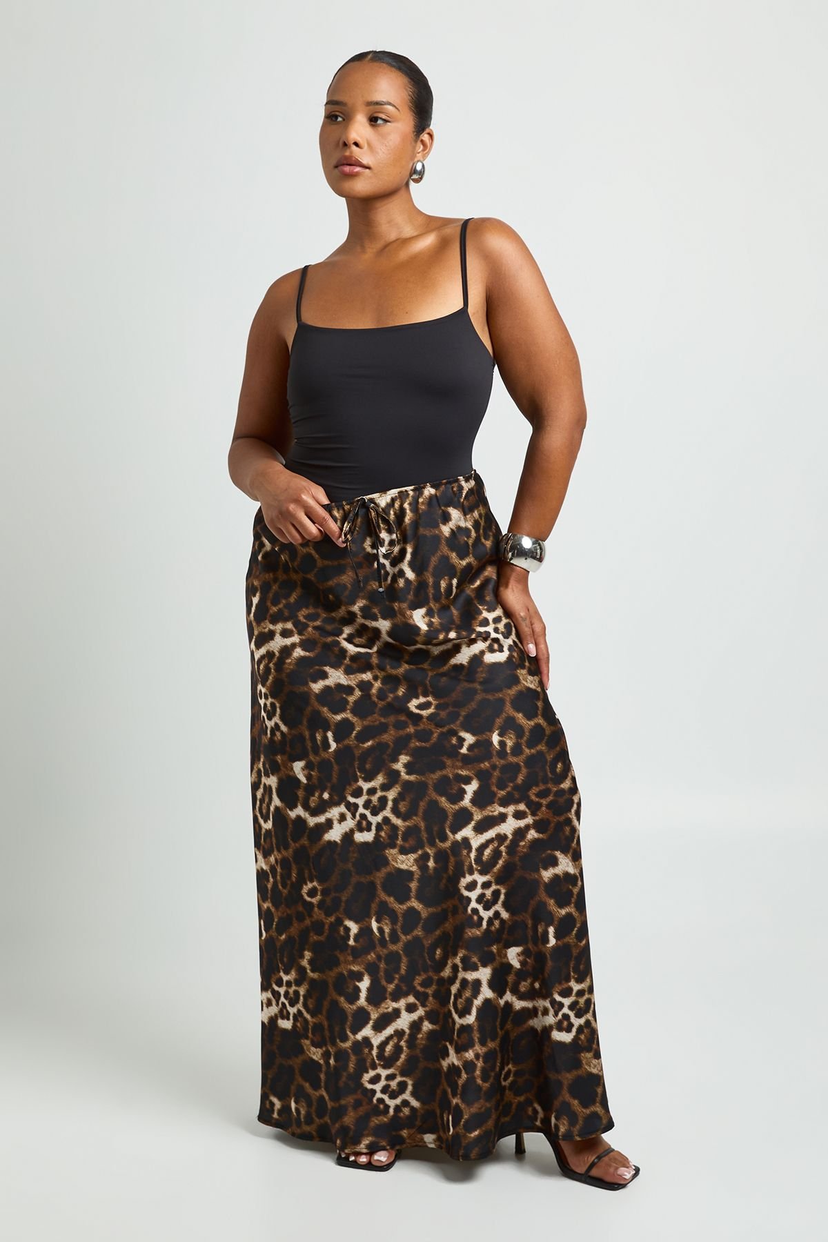 Leopard print satin maxi skirt - Plus size