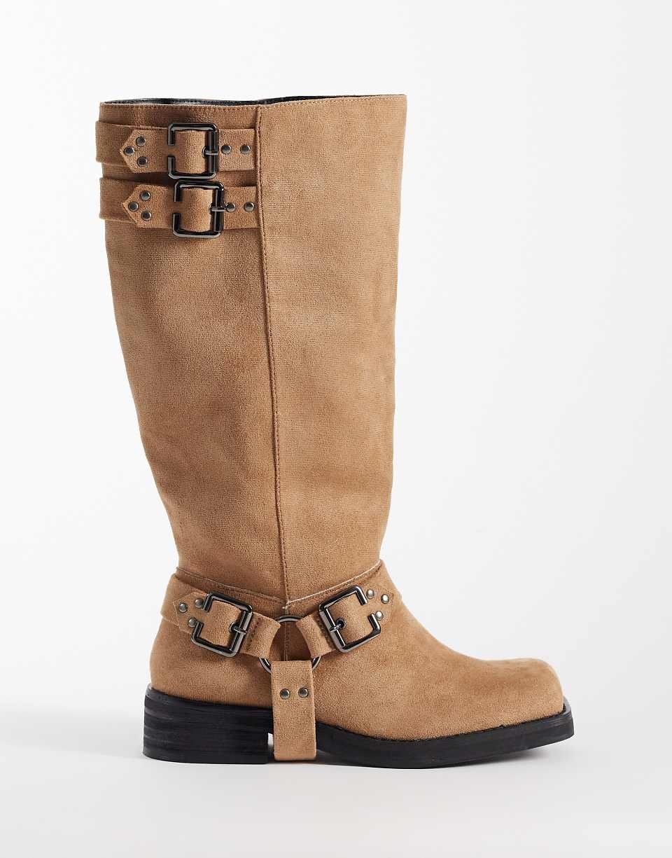Rooftop - Bottes hauteur genou en suédine à harnais - Taupe