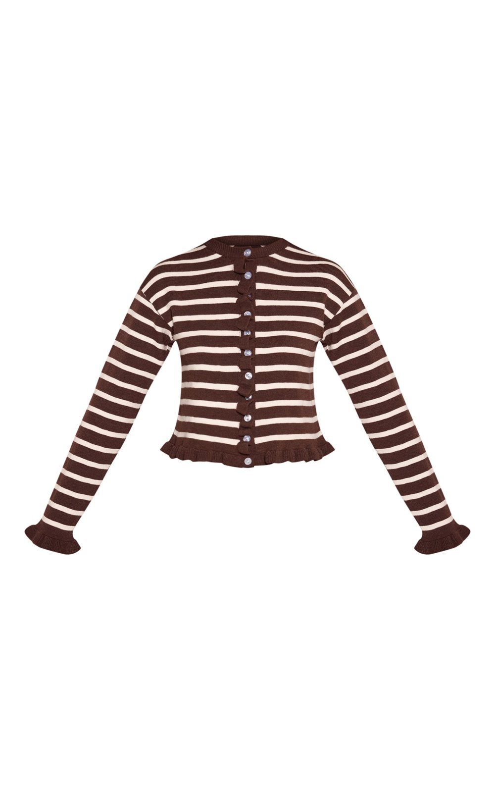 Cardigan rayé à volants chocolat