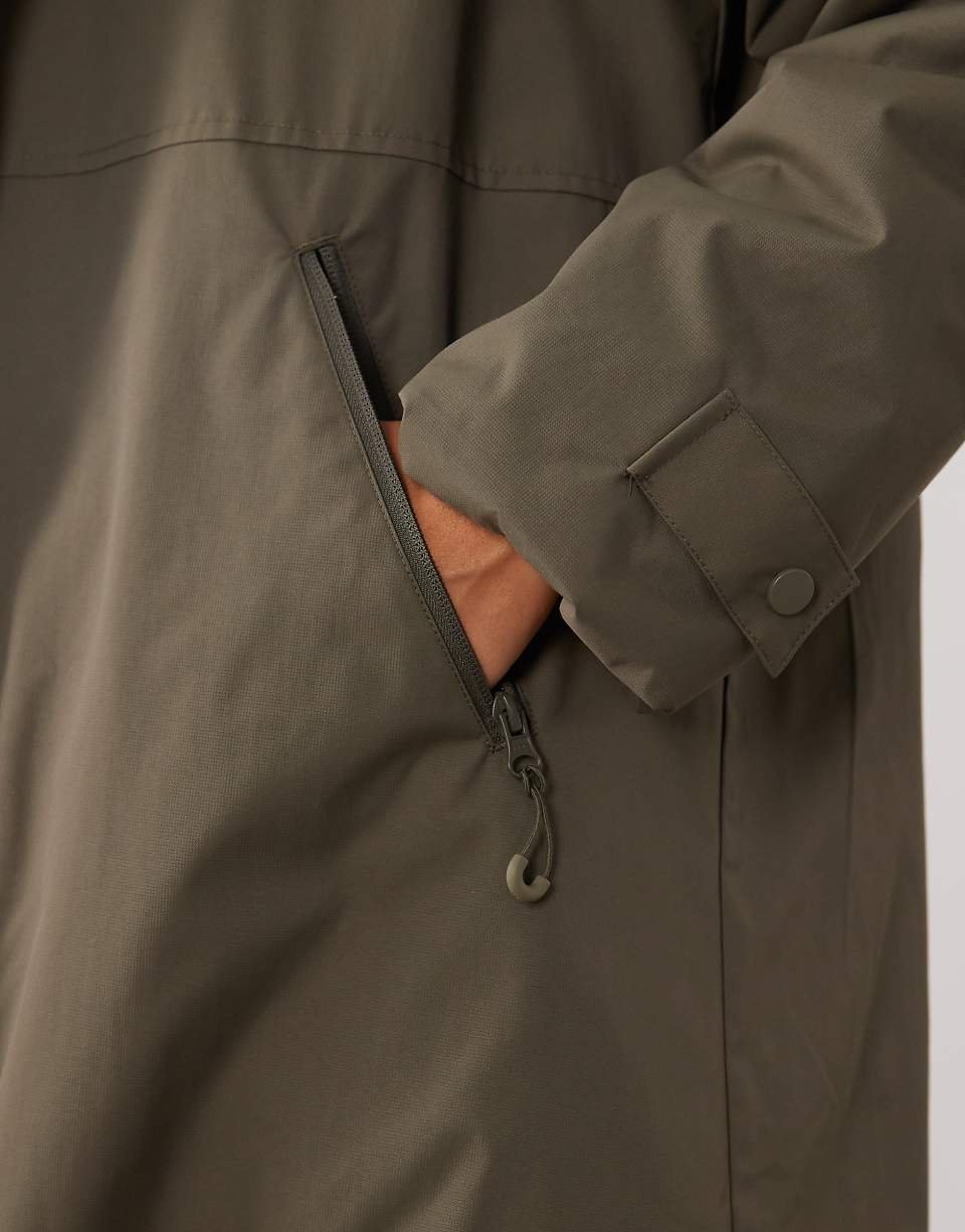 Trench twil b doublure imitation jeld l7awli, lon kaki