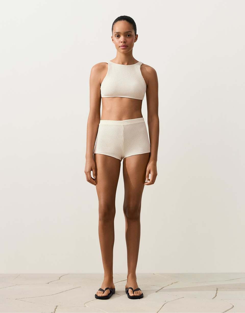 Haut de bikini au crochet à texture bulle - Écru